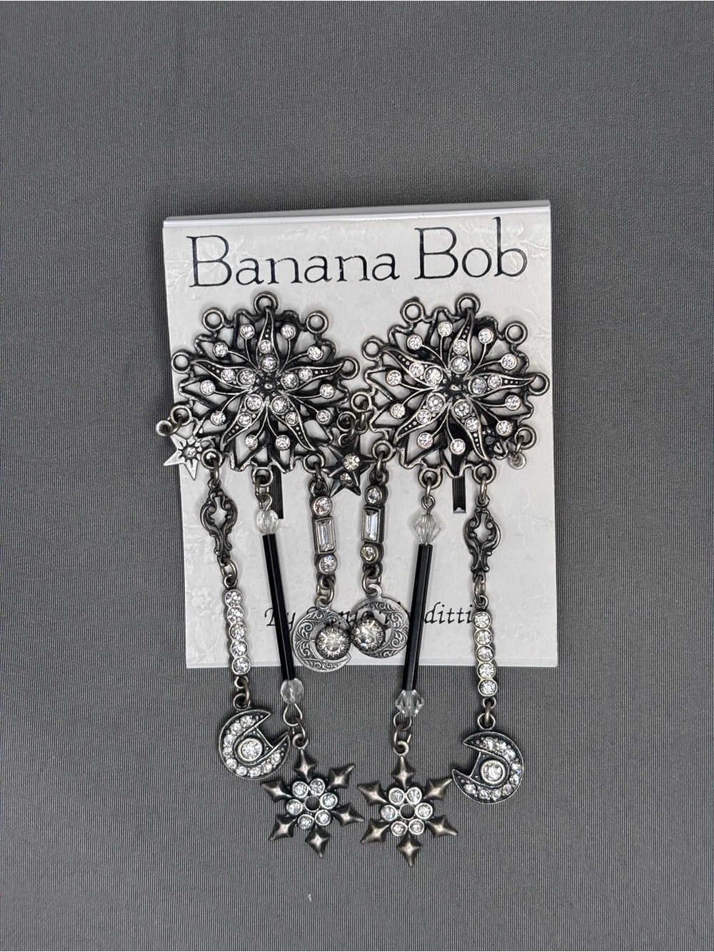 Vintage Banana Bob Silver Tone Celestial Dangle Earrings